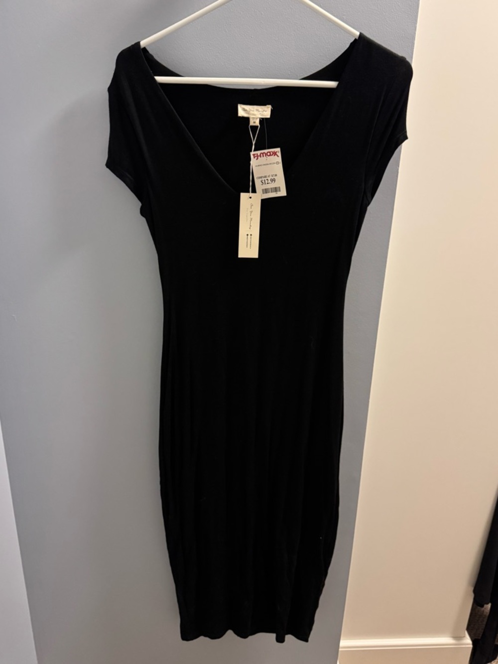 See You Monday Black V-Neck Midi Dress
